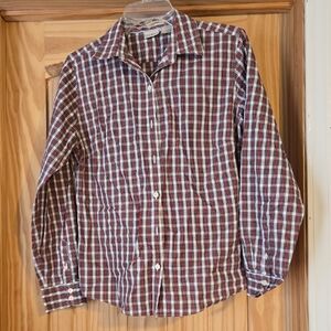 Lands' End Women's Red Plaid Button Down Shirt
